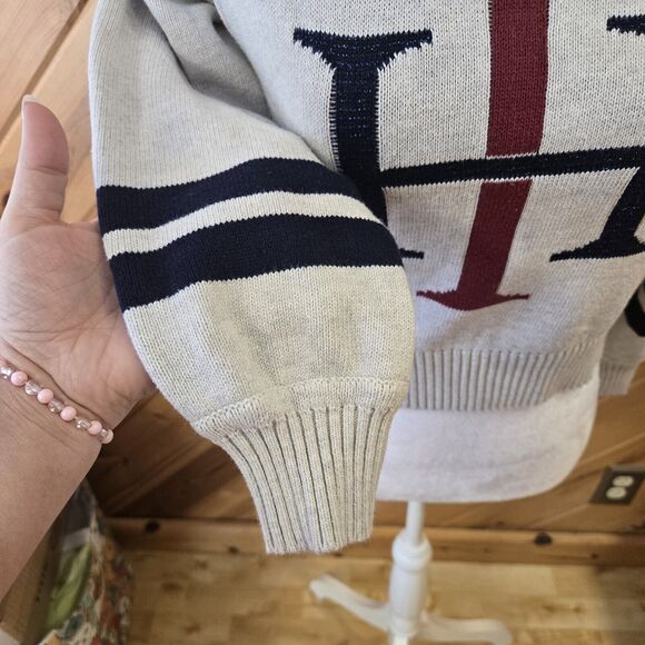Tommy Hilfiger Womens Crop Crew Neck Sweater College Preppy Logo Cotton Medium - Picture 5 of 5